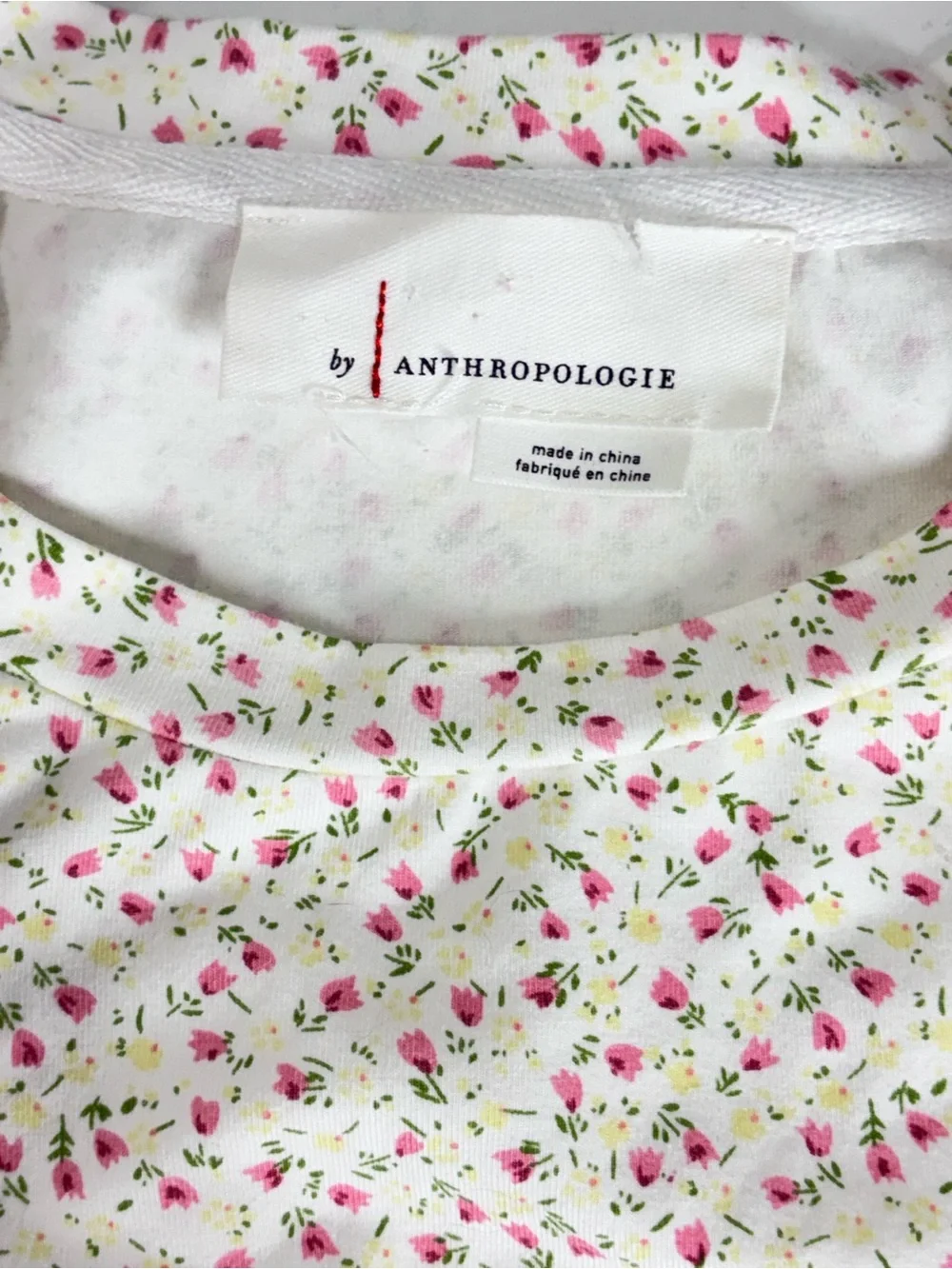 Anthropologie Blouse Dainty Pink Floral Print Ruffle Long Sleeve Blouse Large